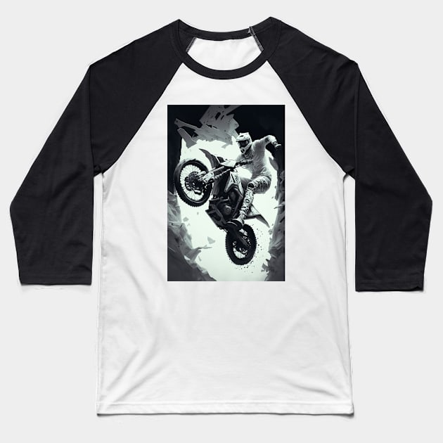 Dirt bike rider low angle  w/ grey and white Baseball T-Shirt by KoolArtDistrict